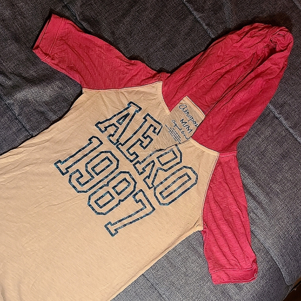 Aeropostale White and Pink Hoodie Tee